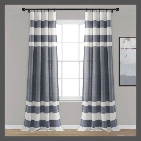 Open Box - Lush Decor - Set of 2 95"x40" Coastal Cape Cod Strip Navy/White - Picture 1 of 4